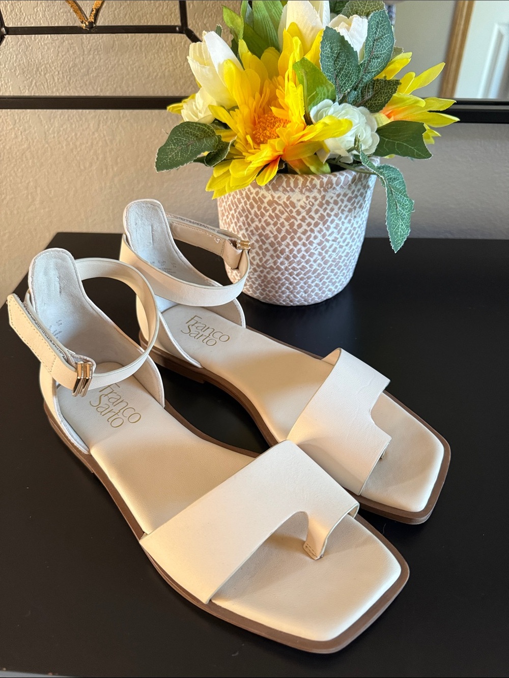 Franco Sarto Miras Ivory, Leather Flat Sandals